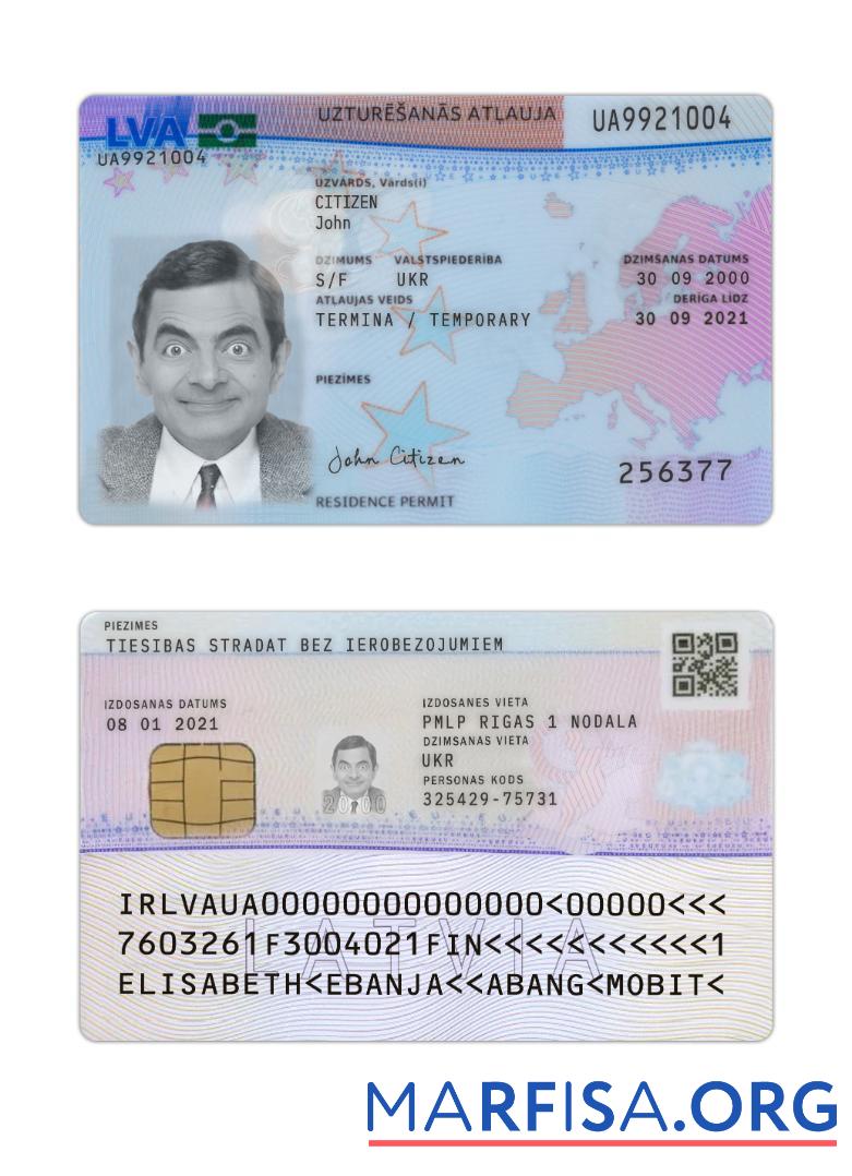 Realistic Latvia residence permit template